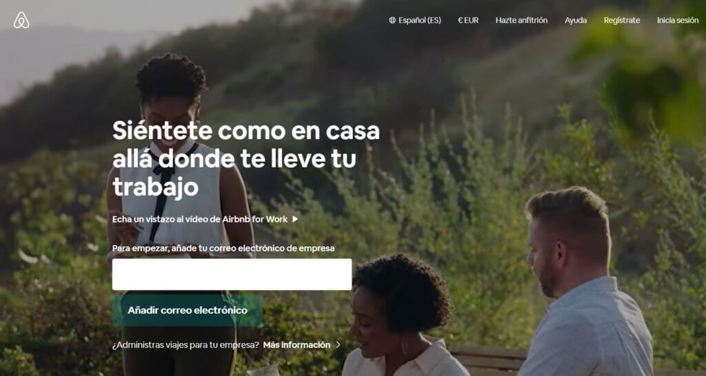Ejemplo de landing page de Airbnb Work