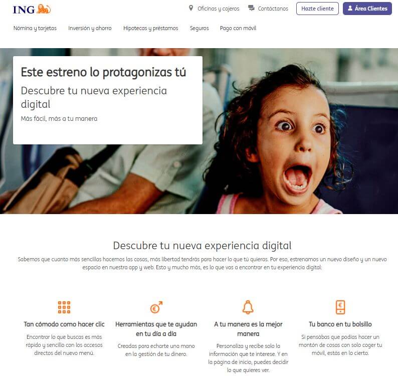 Cómo crear una landing page: ejemplo de ING