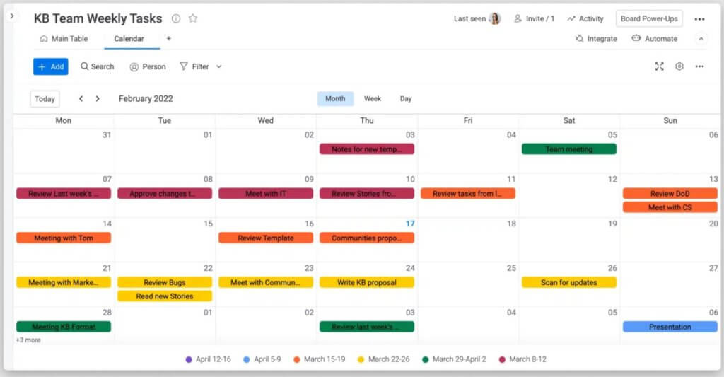 Calendario de Monday com