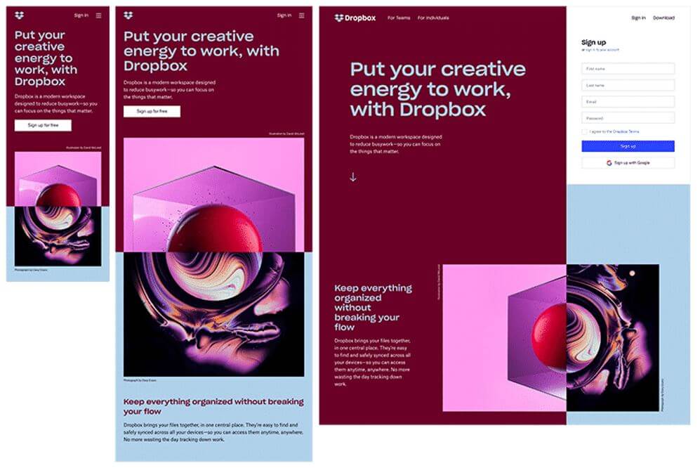 Diseño responsive para una página web sencilla con inspiración de Dropbox