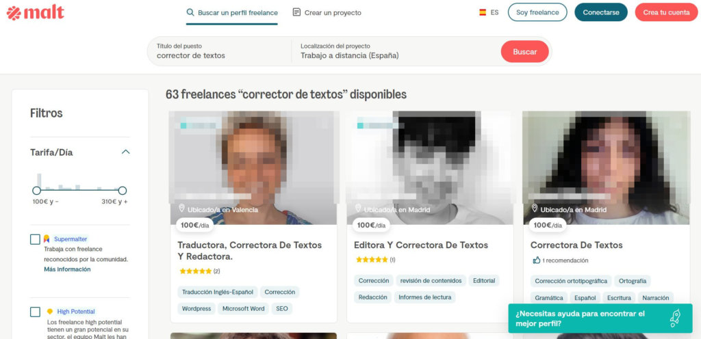 Búsqueda de freelance de corrección de textos en Malt