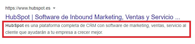 Ejemplo de meta descripción SEO de HubSpot