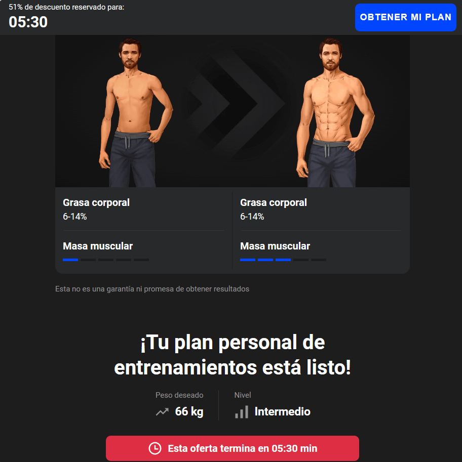 Ejemplo de landing page de Muscle Booster