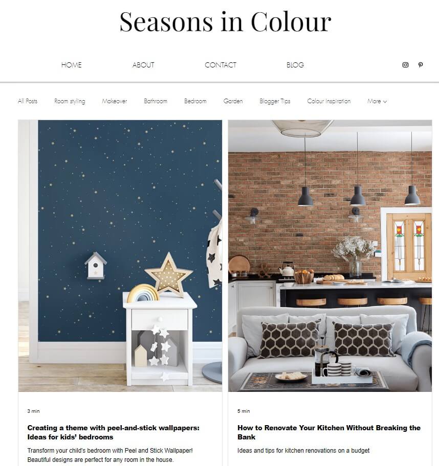 Seasons in Colour blog creado con Wix